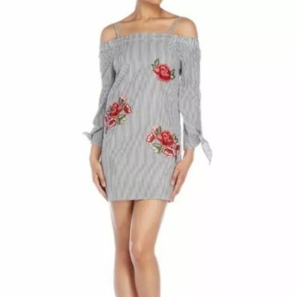 Romeo & Juliet Couture Womens L Off Shoulder Dress Floral Embroidery Long Sleeve